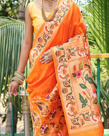 ORANGE paithani weaves sarees 2