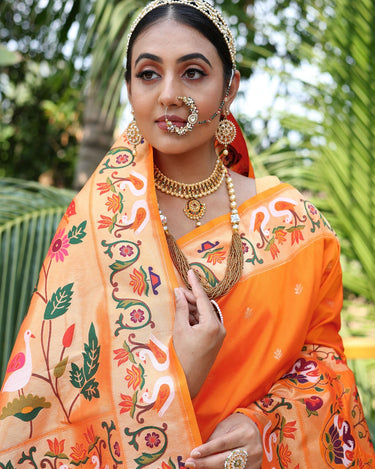 ORANGE paithani weaves sarees 1