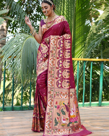 MAROON paithani weaves sarees 