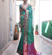 Turquoise Colour Meenakari patola Silk Saree