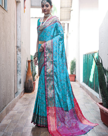 Sky Colour Meenakari patola Silk Saree