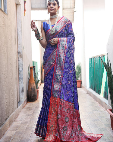 Royal blue Colour Meenakari patola Silk Saree 2