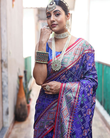 Royal blue Colour Meenakari patola Silk Saree 1