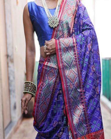 Royal blue Colour Meenakari patola Silk Saree 3