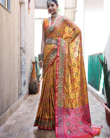 Yellow Colour Meenakari patola Silk Saree