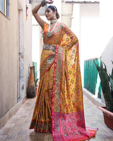 Yellow Colour Meenakari patola Silk Saree 1