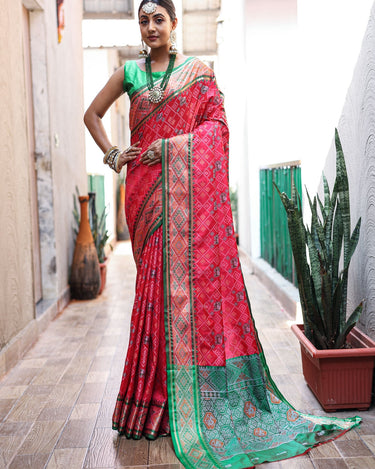 Rani Colour Meenakari patola Silk Saree