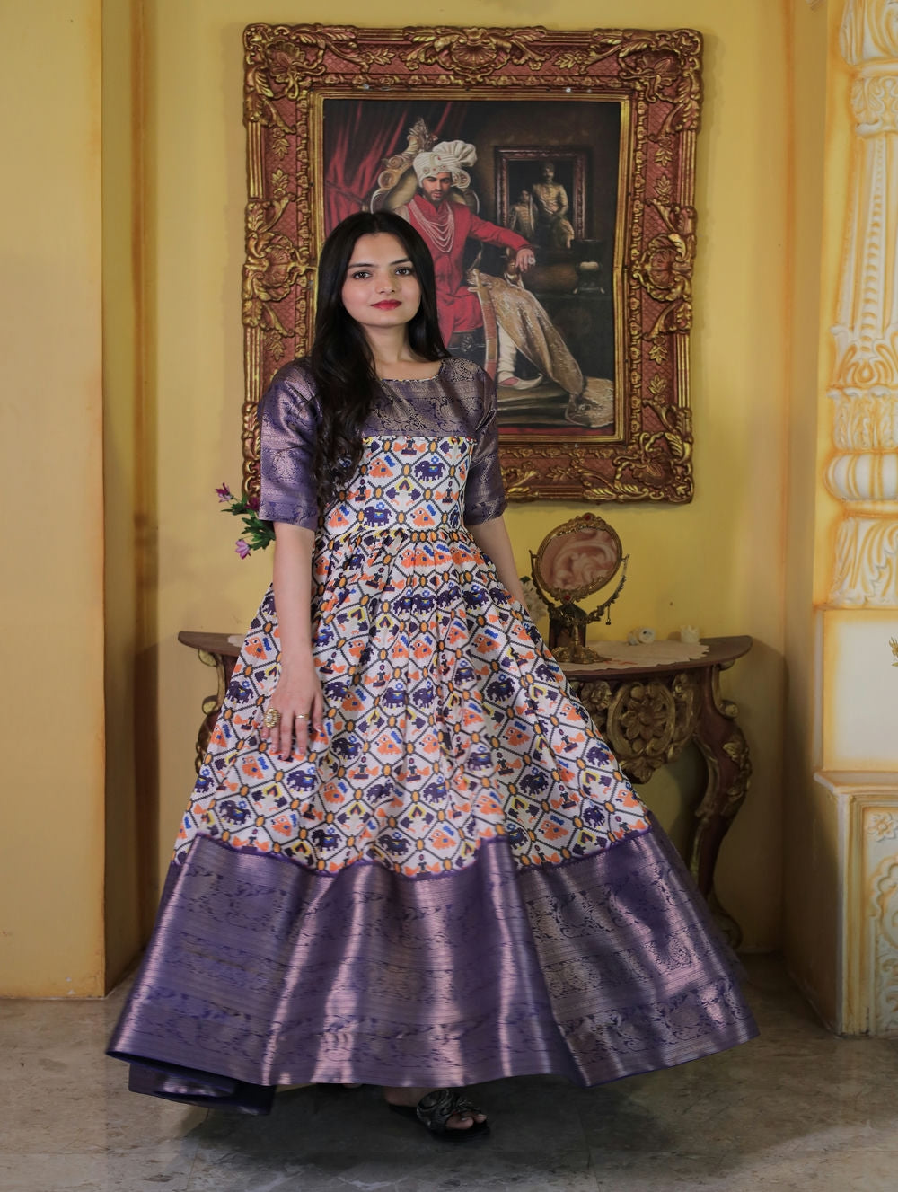 Buy RIBADIYA BROTHERS RibadiyaBrothers The Patola Foil Print Work &  Pashmina Silk Designer Gown Online at Best Prices in India - JioMart.
