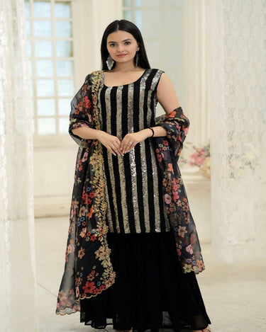 Black Colour Readymade Crop Top with Sharara and Dupatta 2