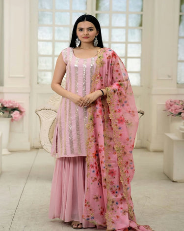 Pink Colour Readymade Crop Top with Sharara and Dupatta 2