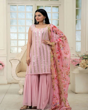 Pink Colour Readymade Crop Top with Sharara and Dupatta