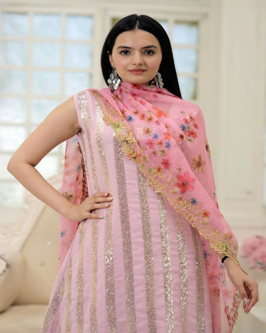 Pink Colour Readymade Crop Top with Sharara and Dupatta 1