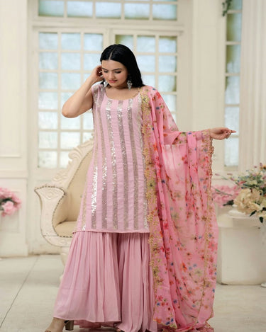 Pink Colour Readymade Crop Top with Sharara and Dupatta 3