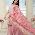 Pink Colour Readymade Crop Top with Sharara and Dupatta 4