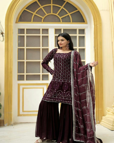 Wine Colour Top Sharara Dupatta 2