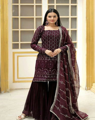 Wine Colour Top Sharara Dupatta