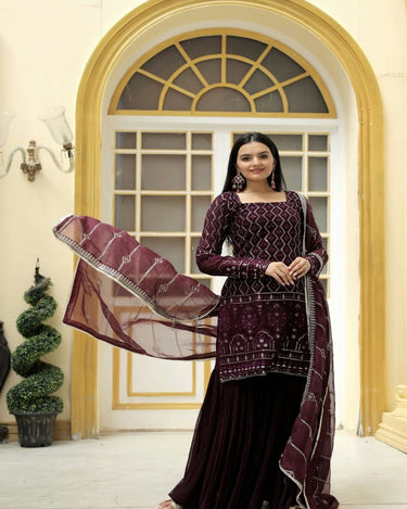 Wine Colour Top Sharara Dupatta 4