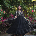 Black Colour Designer Festival special Viscose Sequins Embroidered Work Gown 1