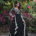 Black Colour Designer Festival special Viscose Sequins Embroidered Work Gown 3