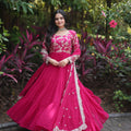 Pink Colour Designer Festival special Viscose Sequins Embroidered Work Gown 2