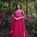 Pink Colour Designer Festival special Viscose Sequins Embroidered Work Gown