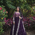 Wine Colour Designer Festival special Viscose Sequins Embroidered Work Gown 1