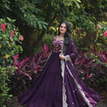 Wine Colour Designer Festival special Viscose Sequins Embroidered Work Gown