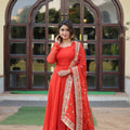 Orange Colour Russian Silk with Kali pattern in flair Gown