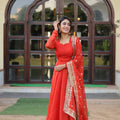 Orange Colour Russian Silk with Kali pattern in flair Gown 3