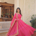 Pink Colour Russian Silk with Kali pattern in flair Gown 