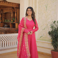 Pink Colour Russian Silk with Kali pattern in flair Gown  1