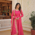 Pink Colour Russian Silk with Kali pattern in flair Gown  2