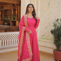 Pink Colour Russian Silk with Kali pattern in flair Gown 3