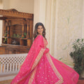 Pink Colour Russian Silk with Kali pattern in flair Gown 4