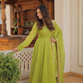 Pista Colour Russian Silk with Kali pattern in flair Gown 2