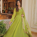 Pista Colour Russian Silk with Kali pattern in flair Gown 4