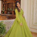 Pista Colour Russian Silk with Kali pattern in flair Gown 5