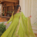 Pista Colour Russian Silk with Kali pattern in flair Gown 