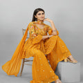 Mustard Colour Cocktail Palazzo Top With Dupatta 1