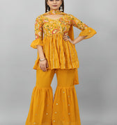 Mustard Colour Cocktail Palazzo Top With Dupatta