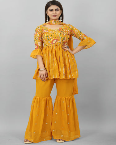 Mustard Colour Cocktail Palazzo Top With Dupatta