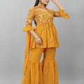 Mustard Colour Cocktail Palazzo Top With Dupatta 2