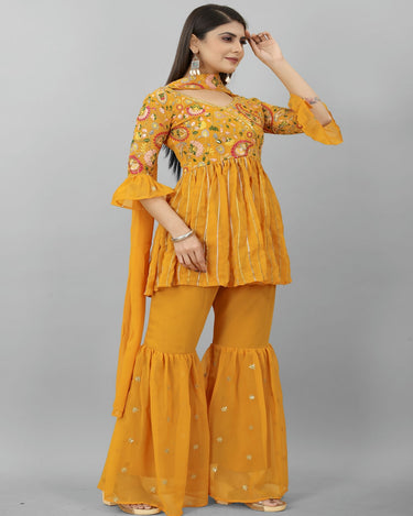 Mustard Colour Cocktail Palazzo Top With Dupatta 2