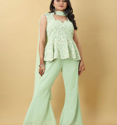 Classy Pastel Green Palazzo Top