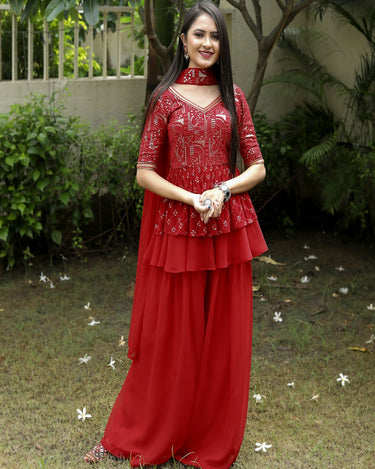 Red Farari Sharara Set