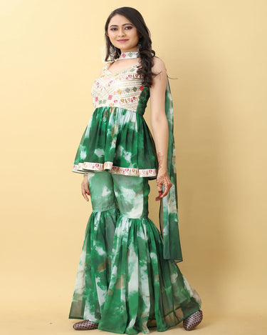 Green Colour Georgette Sharara Set 4