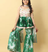 Green Colour Georgette Sharara Set