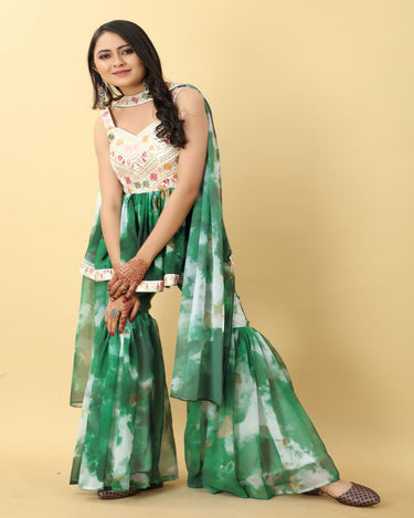 Green Colour Georgette Sharara Set 3