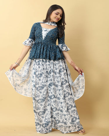 Rama Peplum Style Bandhej Sharara Set  2