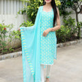 Sky Blue Colour Cotton Kurti Pair With Dupatta 2